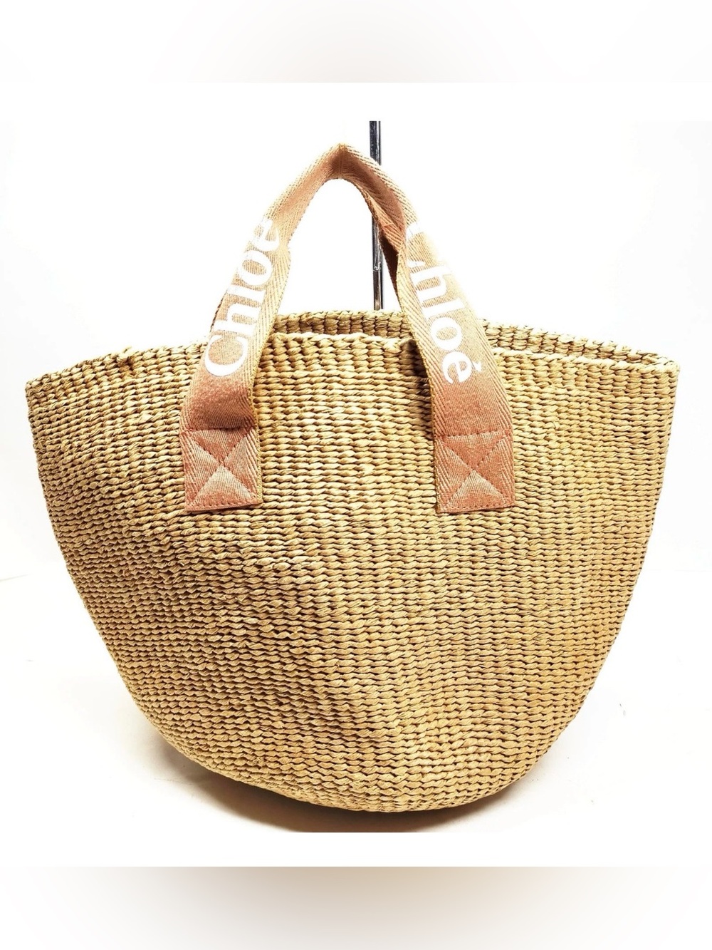 Chloe Tan Straw Tote Bag with Branded Tan Handles
